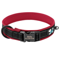ACESSÓRIOS-Coleira refletiva para cães, identificação personalizada, fivela, gravação gratuita, coleira acolchoada macia, ajustável para cães pequenos, médios e grandes