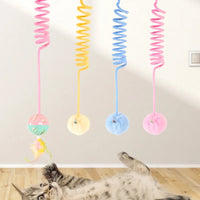 BRINQUEDOS-Brinquedo interativo para gatos, bastão de pelúcia engraçado para gatos, bola de mola, brinquedo para pendurar na porta, provocador para gatos, varinha com sino, acessórios para animais de estimação