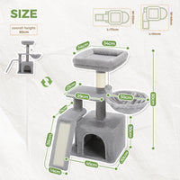CAMINHAS-Árvore para gatos, torre para gatos de interior, 2 estilos, árvore de atividades para gatos com postes para arranhar, rede grande e poleiro superior removível, cinza