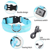 ACESSÓRIOS-Coleira de cachorro com LED e carregamento USB, anti-perda, segurança noturna, luz luminosa, ajustável, de nylon, para animais de estimação, coleiras brilhantes