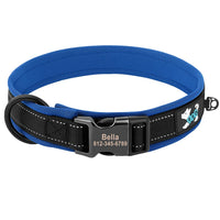 ACESSÓRIOS-Coleira refletiva para cães, identificação personalizada, fivela, gravação gratuita, coleira acolchoada macia, ajustável para cães pequenos, médios e grandes