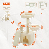 CAMINHAS-Árvore para gatos, torre para gatos de interior, 2 estilos, árvore de atividades para gatos com postes para arranhar, rede grande e poleiro superior removível, cinza