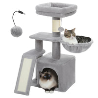 CAMINHAS-Árvore para gatos, torre para gatos de interior, 2 estilos, árvore de atividades para gatos com postes para arranhar, rede grande e poleiro superior removível, cinza