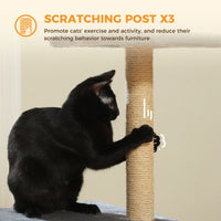 CAMINHAS-Árvore para gatos, torre para gatos de interior, 2 estilos, árvore de atividades para gatos com postes para arranhar, rede grande e poleiro superior removível, cinza