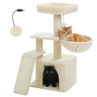 CAMINHAS-Árvore para gatos, torre para gatos de interior, 2 estilos, árvore de atividades para gatos com postes para arranhar, rede grande e poleiro superior removível, cinza