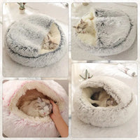 CAMINHAS-Cama macia de pelúcia para animais de estimação com capa, cama redonda para gatos, colchão para animais de estimação, ninho quente para dormir em cães pequenos e gatinhos