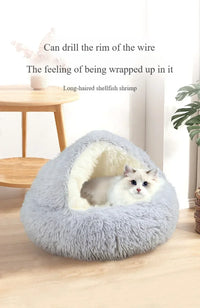 Sacos de dormir para animais de estimação semi-fechados, almofada longa e redonda para gatos, pelúcia macia 2 em 1, camas quentes para gatos, conforto simples, ninho quente para dormir de filhotes