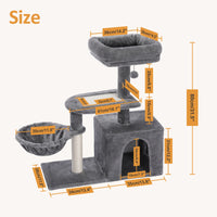 CAMINHAS-Árvore para gatos, torre para gatos de interior, 2 estilos, árvore de atividades para gatos com postes para arranhar, rede grande e poleiro superior removível, cinza