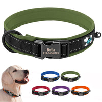 ACESSÓRIOS-Coleira refletiva para cães, identificação personalizada, fivela, gravação gratuita, coleira acolchoada macia, ajustável para cães pequenos, médios e grandes