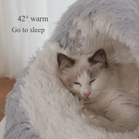 Sacos de dormir para animais de estimação semi-fechados, almofada longa e redonda para gatos, pelúcia macia 2 em 1, camas quentes para gatos, conforto simples, ninho quente para dormir de filhotes