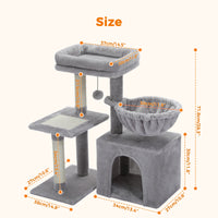 CAMINHAS-Árvore para gatos, torre para gatos de interior, 2 estilos, árvore de atividades para gatos com postes para arranhar, rede grande e poleiro superior removível, cinza