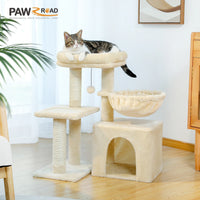 CAMINHAS-Árvore para gatos, torre para gatos de interior, 2 estilos, árvore de atividades para gatos com postes para arranhar, rede grande e poleiro superior removível, cinza