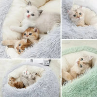 Sacos de dormir para animais de estimação semi-fechados, almofada longa e redonda para gatos, pelúcia macia 2 em 1, camas quentes para gatos, conforto simples, ninho quente para dormir de filhotes