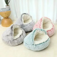 Sacos de dormir para animais de estimação semi-fechados, almofada longa e redonda para gatos, pelúcia macia 2 em 1, camas quentes para gatos, conforto simples, ninho quente para dormir de filhotes
