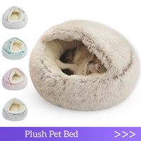 CAMINHAS-Cama macia de pelúcia para animais de estimação com capa, cama redonda para gatos, colchão para animais de estimação, ninho quente para dormir em cães pequenos e gatinhos
