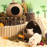 CAMINHAS-Casa de hamster resistente a mordidas, gaiolas de coco naturais para animais de estimação pequenos, esconderijo para porquinhos-da-índia, casa de madeira para hamster, suprimentos para animais de estimação