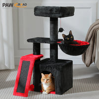 CAMINHAS-Árvore para gatos, torre para gatos de interior, 2 estilos, árvore de atividades para gatos com postes para arranhar, rede grande e poleiro superior removível, cinza