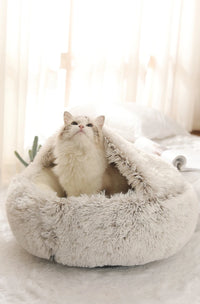 CAMINHAS-Cama macia de pelúcia para animais de estimação com capa, cama redonda para gatos, colchão para animais de estimação, ninho quente para dormir em cães pequenos e gatinhos