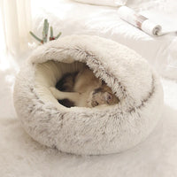 CAMINHAS-Cama macia de pelúcia para animais de estimação com capa, cama redonda para gatos, colchão para animais de estimação, ninho quente para dormir em cães pequenos e gatinhos