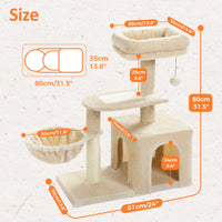 CAMINHAS-Árvore para gatos, torre para gatos de interior, 2 estilos, árvore de atividades para gatos com postes para arranhar, rede grande e poleiro superior removível, cinza