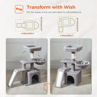 CAMINHAS-Árvore para gatos, torre para gatos de interior, 2 estilos, árvore de atividades para gatos com postes para arranhar, rede grande e poleiro superior removível, cinza