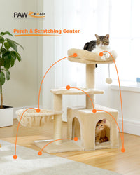 CAMINHAS-Árvore para gatos, torre para gatos de interior, 2 estilos, árvore de atividades para gatos com postes para arranhar, rede grande e poleiro superior removível, cinza
