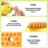 HIGIENE-Escova elétrica para massagem e tosa de animais de estimação, escova elétrica 3 em 1 para massagem e escova de vapor para gatos e cachorros