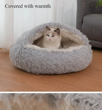 Sacos de dormir para animais de estimação semi-fechados, almofada longa e redonda para gatos, pelúcia macia 2 em 1, camas quentes para gatos, conforto simples, ninho quente para dormir de filhotes