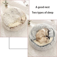 CAMINHAS-Cama macia de pelúcia para animais de estimação com capa, cama redonda para gatos, colchão para animais de estimação, ninho quente para dormir em cães pequenos e gatinhos