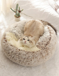 CAMINHAS-Cama macia de pelúcia para animais de estimação com capa, cama redonda para gatos, colchão para animais de estimação, ninho quente para dormir em cães pequenos e gatinhos