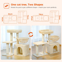 CAMINHAS-Árvore para gatos, torre para gatos de interior, 2 estilos, árvore de atividades para gatos com postes para arranhar, rede grande e poleiro superior removível, cinza