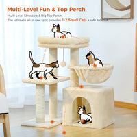 CAMINHAS-Árvore para gatos, torre para gatos de interior, 2 estilos, árvore de atividades para gatos com postes para arranhar, rede grande e poleiro superior removível, cinza