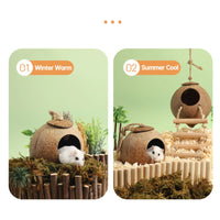 CAMINHAS-Casa de hamster resistente a mordidas, gaiolas de coco naturais para animais de estimação pequenos, esconderijo para porquinhos-da-índia, casa de madeira para hamster, suprimentos para animais de estimação