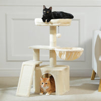 CAMINHAS-Árvore para gatos, torre para gatos de interior, 2 estilos, árvore de atividades para gatos com postes para arranhar, rede grande e poleiro superior removível, cinza