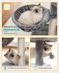 CAMINHAS-Árvore para gatos, torre para gatos de interior, 2 estilos, árvore de atividades para gatos com postes para arranhar, rede grande e poleiro superior removível, cinza