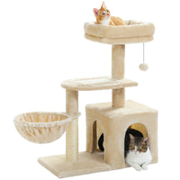 CAMINHAS-Árvore para gatos, torre para gatos de interior, 2 estilos, árvore de atividades para gatos com postes para arranhar, rede grande e poleiro superior removível, cinza