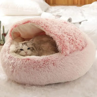 Sacos de dormir para animais de estimação semi-fechados, almofada longa e redonda para gatos, pelúcia macia 2 em 1, camas quentes para gatos, conforto simples, ninho quente para dormir de filhotes