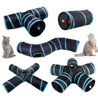 BRINQUEDOS-Túnel de brinquedo para gatos, azul e preto, tubo de brincar dobrável, divertido, pop-up, jogo interativo de perseguição, casa de brincar durável para gatinhos internos