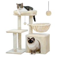 CAMINHAS-Árvore para gatos, torre para gatos de interior, 2 estilos, árvore de atividades para gatos com postes para arranhar, rede grande e poleiro superior removível, cinza