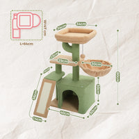 CAMINHAS-Árvore para gatos, torre para gatos de interior, 2 estilos, árvore de atividades para gatos com postes para arranhar, rede grande e poleiro superior removível, cinza