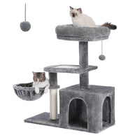 CAMINHAS-Árvore para gatos, torre para gatos de interior, 2 estilos, árvore de atividades para gatos com postes para arranhar, rede grande e poleiro superior removível, cinza
