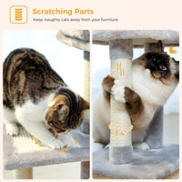 CAMINHAS-Árvore para gatos, torre para gatos de interior, 2 estilos, árvore de atividades para gatos com postes para arranhar, rede grande e poleiro superior removível, cinza
