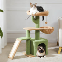 CAMINHAS-Árvore para gatos, torre para gatos de interior, 2 estilos, árvore de atividades para gatos com postes para arranhar, rede grande e poleiro superior removível, cinza