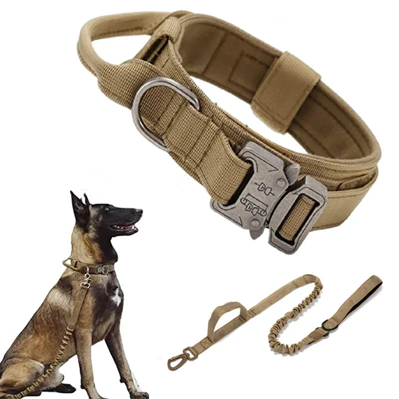 ACESSÓRIOS-Conjunto de coleira tática militar para cães, coleira durável para animais de estimação, coleira retrátil, acessório de treinamento para cães de médio e grande porte, pastor alemão