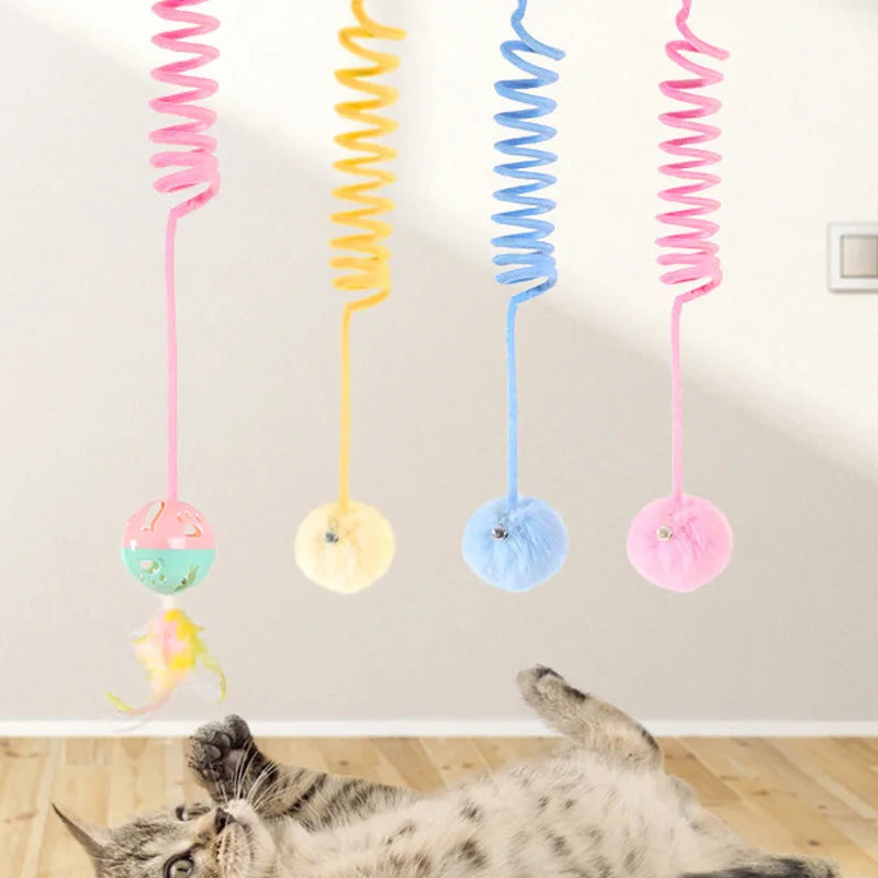 BRINQUEDOS-Brinquedo interativo para gatos, bastão de pelúcia engraçado para gatos, bola de mola, brinquedo para pendurar na porta, provocador para gatos, varinha com sino, acessórios para animais de estimação