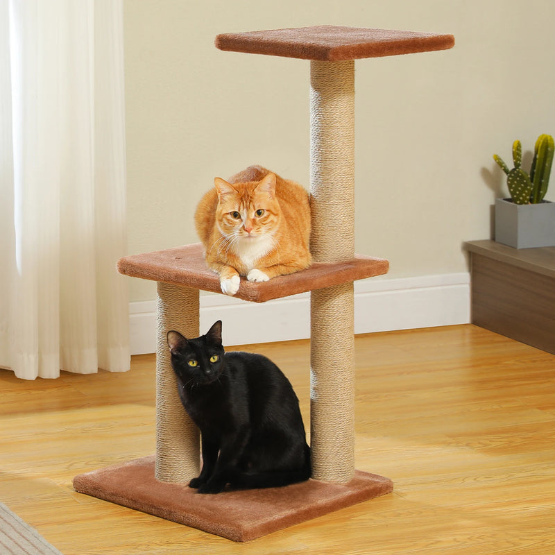 CAMINHAS-Árvore para gatos, torre para gatos de interior, 2 estilos, árvore de atividades para gatos com postes para arranhar, rede grande e poleiro superior removível, cinza