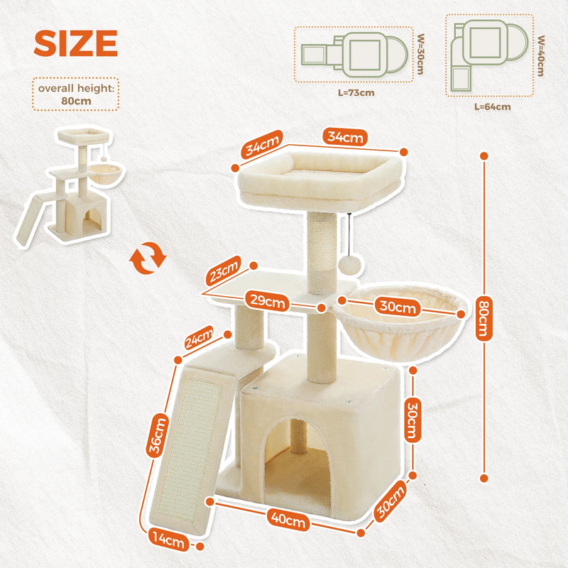 CAMINHAS-Árvore para gatos, torre para gatos de interior, 2 estilos, árvore de atividades para gatos com postes para arranhar, rede grande e poleiro superior removível, cinza