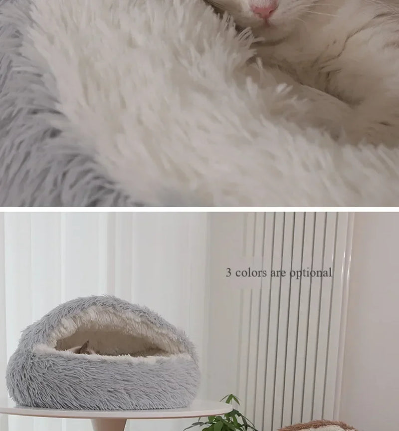 Sacos de dormir para animais de estimação semi-fechados, almofada longa e redonda para gatos, pelúcia macia 2 em 1, camas quentes para gatos, conforto simples, ninho quente para dormir de filhotes