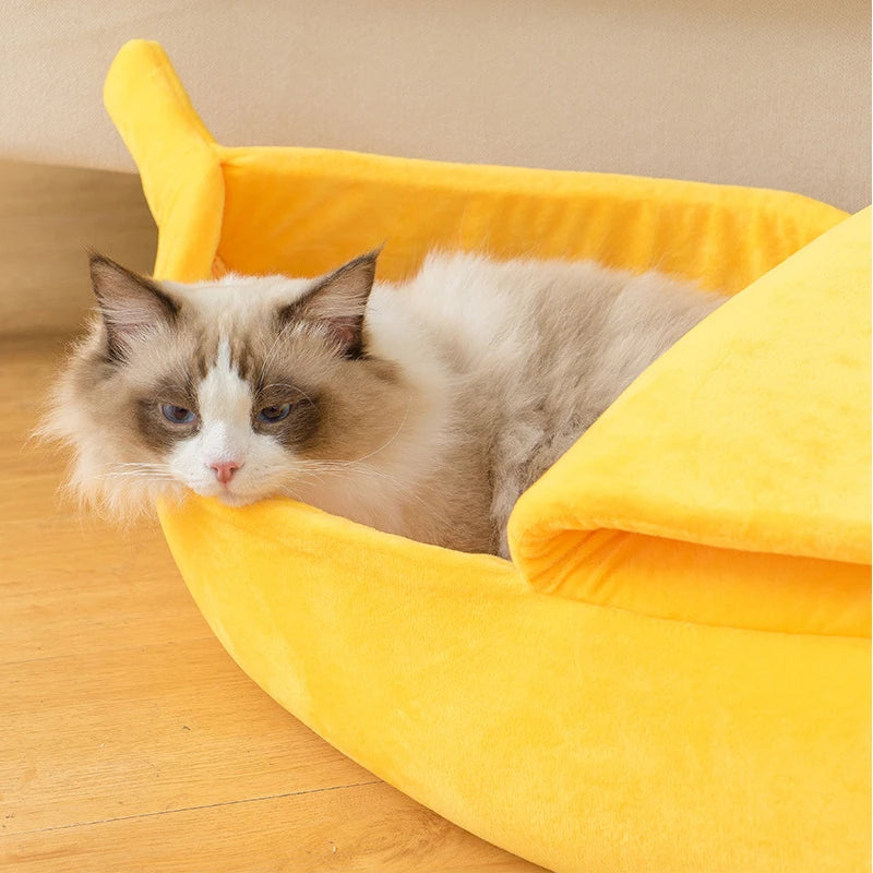 CAMINHAS-Cama de gato banana, fofa, engraçada, aconchegante, tapete para gatos, quente, durável, portátil, cesta para animais de estimação, canil, almofada para cães, suprimentos para gatos, multicoloridor