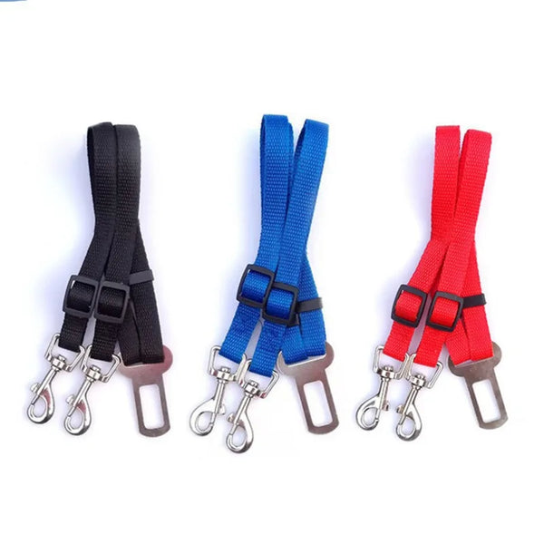 ACESSÓRIOS-Coleira de segurança ajustável com cabeça dupla para carro, cinto de segurança para animais de estimação, coleira de segurança para carro, dois arreios para cães, alavanca de segurança, coleiras de tração para cães